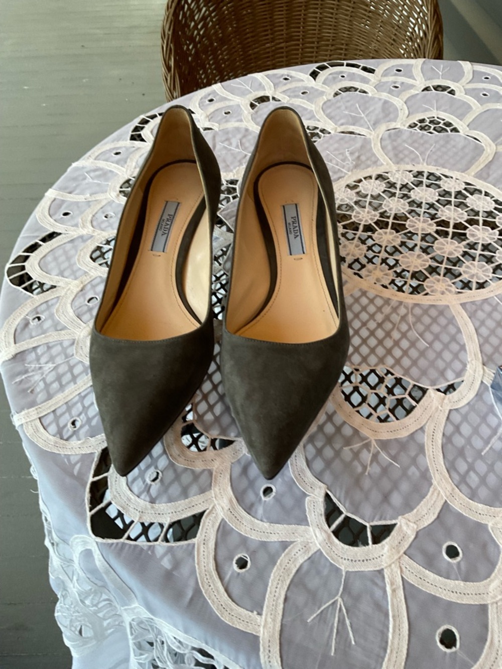 Prada Gray Suede Pointed-Toe Pumps - Picture 4 of 4